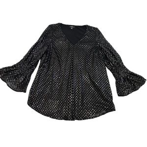 ALFANI Women’s 1X Silver and Black Blouse